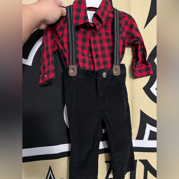 Preowned Carter’s Baby Boy Two Piece Plaid Overalls 6M - Picture 1 of 5